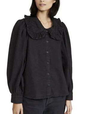 Levi's Emilie Washed Black Cotton Denim Poplin Blouse Shirt Size Large